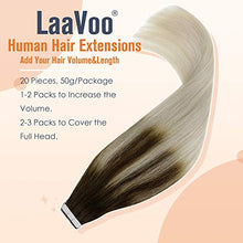 Load image into Gallery viewer, [Limited Promotion] LaaVoo Blonde Ombre Tape in Hair Extensions Human Hair 20pcs Tape on Extensions Brown to Blonde Ombre Remy Hair Tapes Ombre Hair Extension Real Hair Extensions 50g 2.5g/pc 14inch
