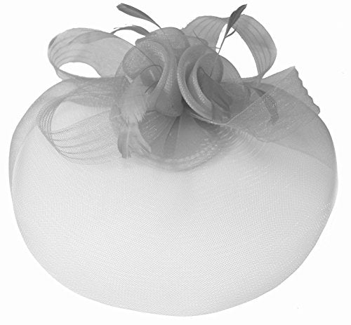 Caprilite Silver Grey Fascinator Veil Wedding Ascot Races Net Hat Feathers Hatinator