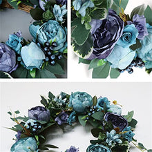 Load image into Gallery viewer, Supreme glory 42cm Blue Peony Door Wreaths, Artificial Vintage Realistic Wreaths for Front Door Spring Winter All Seasons Welcome Door Wreath for Wedding Party Window Backdrop Home Décor
