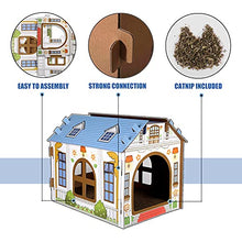 Load image into Gallery viewer, SEKAM Cardboard Cat House with Scratcher/Catnip, (42 x 30.5 x 33 cm) Cat Play House for Indoor Cats, Cat Scratching Toy, Cat Hideaway Furniture for Cat Birthday
