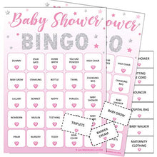 Load image into Gallery viewer, Baby Shower Bingo - Baby Shower Party Game for up to 20 Players - PINK STARS
