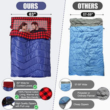 Load image into Gallery viewer, Double Sleeping Bag for Adults Camping, Extra Wide 2 Person Waterproof Cotton Flannel Sleeping Bag for 3-Season Warm &amp; Cold Weather, Lightweight with Compact Bag for Hiking Backpacking
