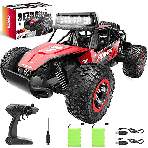 BEZGAR 17 Toy Grade 1:14 Scale Remote Control Car, 2WD High Speed 20 Km/h All Terrains Electric Toy Off Road RC Monster Vehicle Truck Crawler with Two Rechargeable Batteries for Boys Girls Kids&Adults