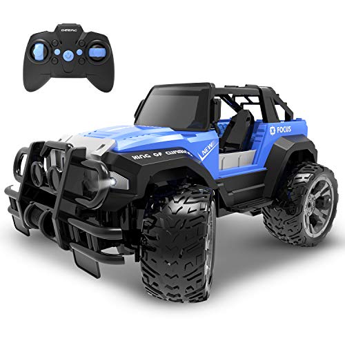 DEERC Remote Control Car RC Racing Cars,1:18 Scale 80 Min Play 2.4Ghz LED Light Auto Mode Off Road RC Trucks with Storage Case,All Terrain SUV Jeep Cars Toys Gifts for Boys Kids Girls Teens,Blue