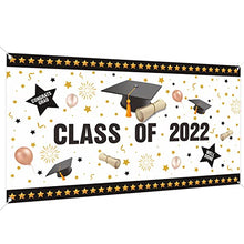 Load image into Gallery viewer, Graduation Decorations 2022 Banner for Class of 2022, 200 × 110 cm, Fabric Congrats Grad Banner Graduation Banner Party Supplies Photo Prop/Booth Backdrop,2022 Graduation Decorations Indoor/Outdoor
