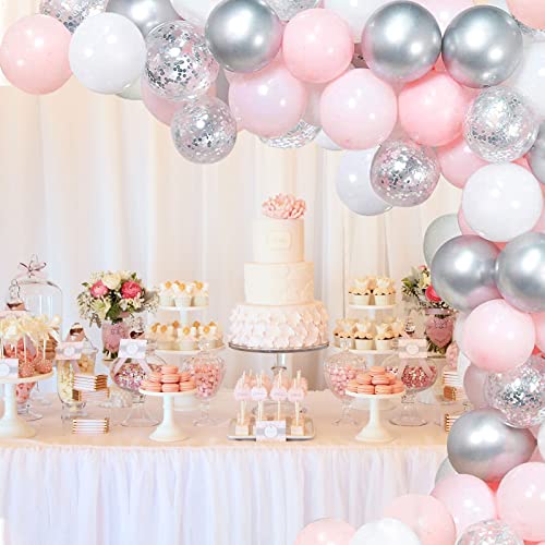 GRESAHOM Balloon Garland Arch Kit , 107pcs Silver Confetti Party Balloons Pink White Latex Balloons Set for Wedding, Birthday, Hen Party, Baby Shower, Anniversary or Christmas Decorations