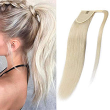 Load image into Gallery viewer, Elailite Human Hair Ponytail Extension Straight - Wrap Around Clip in Ponytail 100% Real Remy Human Hair (#60 Platinum Blonde, 16 Inch)
