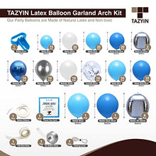 Load image into Gallery viewer, TAZYIN Balloon Arch Kit Blue, White Balloon Garland -125 PCS For Birthday Decorations, Silver Balloons with Strip, Knotter for Birthday Party Boy &amp; Girl, Wedding Bridal Engagement, Baby Shower
