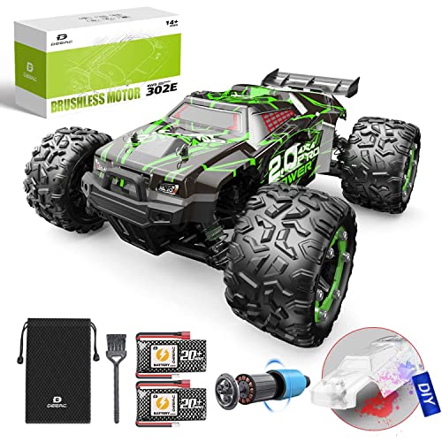 DEERC Brushless 302E RC Cars, 60KM/H High Speed Remote Control Car, 4WD 1:18 Scale All Terrain Off Road Monster Truck with Extra Shell for Kids& Adults, 2 Batteries 40 Min Play Car Toy for Boys& Girls