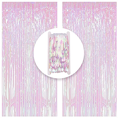 SMALUCK 2 Pack 6.5Ft Rainbow Foil Fringe Curtains, Metallic Streamers Backdrop for Christmas Hanging Streamers for Party/Prom/Birthday Favors