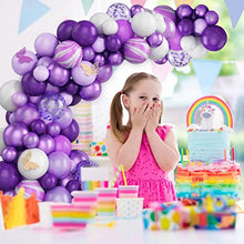 Load image into Gallery viewer, KAINSY Purple Balloon Garland Arch Kit, Wedding Balloon Arch Kit, 91pcs Purple White Latex Balloons Agate Balloons with 10pcs Hollow Butterfly Sticker for Indoor Outdoor Birthday Party Decoration
