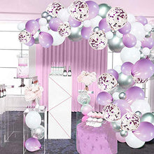 Load image into Gallery viewer, Balloon Arch Kit Pastel Purple White Silver Confetti Helium Latex Balloons Garland Pack 102 pcs with 16ft Tape Stripe &amp; Glue Dots for Girls Wedding Birthday Baby Shower Graduation Party Decorations
