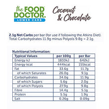 Load image into Gallery viewer, The Food Doctor Chocolate Bar, Keto Snacks, Low Carb, Low Sugar Chocolate Coconut Snack Bar, Multipack of 15

