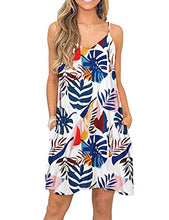 Load image into Gallery viewer, MISFAY Beach Dress for Women Summer Casual Swing Dress V Neck Spaghetti Strap Cover Up with Pockets Blue Plantain M
