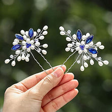 Load image into Gallery viewer, Vakkery Pearl Wedding Hair Pins Crystal Hair Clips Headpiece Bridal Hair Accessories for Women and Girls (BLUE)
