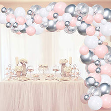 Load image into Gallery viewer, Balloon Arch Kit Pink Rose White Silver Balloons Garland Kit 100pcs Helium Confetti Metallic Balloons Arch Set with 16ft Tape Strip &amp; Dot Glue for Girl Wedding Birthday Baby Shower Party Decorations
