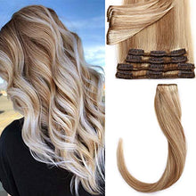 Load image into Gallery viewer, Clip in Hair Extension Human Hair (8inches-45g, #18/613 Ash Blonde&amp;Bleach Blonde) Highlighted -Basic Thickness- 8 pcs Real Remy Hair Extensions
