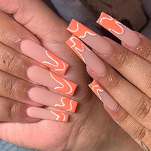 Load image into Gallery viewer, Brishow Coffin False Nails Long Fake Nails Orange Wave Press on Nails Bellarina Acrylic Stick on Nails 24pcs for Women and Girls
