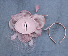 Load image into Gallery viewer, Fascinator Hat Feather Mesh Net Veil Party Hat Flower Derby Hat with Clip and Hairband for Women, Mittel, A2-Floral Mesh Pink
