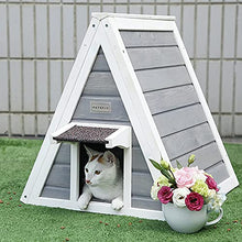 Load image into Gallery viewer, Petsfit Outdoor Cat House,Triangle Cat House Outdoor with Escape Door, Cat Outdoor House Front Door with Eave to prevent Rain for Cat and Small Animals
