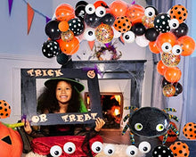 Load image into Gallery viewer, Halloween Balloon Arch - Halloween Balloon Garland Black Orange Confetti Latex Halloween Balloons with Spider Balloon for Kids Halloween Party Decorations Kit 121 Pack

