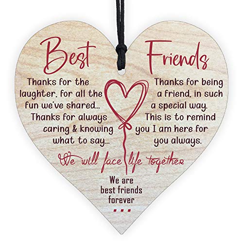 Gifts for Best Friends Birthday Women Friendship Special Wooden Heart Hanging Thoughtful Plaques Decorations Novelty Sign Memorial Quote Forever Love Romantic Xmas Ornament Merchandise Presents