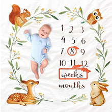 Load image into Gallery viewer, Oerich Baby Monthly Milestone Blanket | Perfect New Baby Gifts for Boys &amp; Girls | Soft, Thick Baby Milestone Mat for Taking Photos | Woodland Watch Me Grow Nursery Decor | Unisex Baby Age Mat- Large
