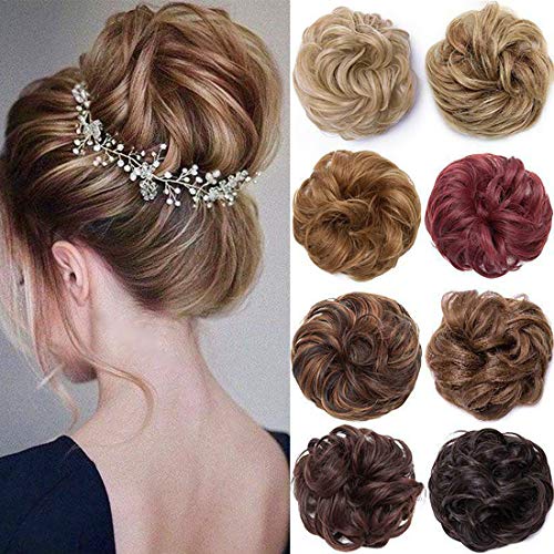 Real Fashion Hair Bun Extensions Messy Curly Hair Scrunchies Hairpieces Donut Updo Chignon Hair Piece for Women Girls Plum Red
