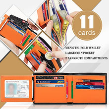 Load image into Gallery viewer, TEEHON® Wallets Mens Slim Genuine Leather RFID Blocking Wallet Mens with 11 Card Holder, 2 banknote compartments, Coin Pocket, ID Window, Minimalist Wallets for Men with Gift Box - Black and Orange
