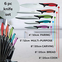Load image into Gallery viewer, Kitchen Knife Block Set with Colour Coding - 6 Piece Coloured Knives Set - by Nouva
