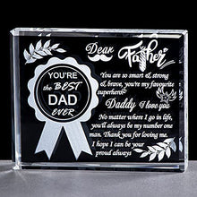 Load image into Gallery viewer, Movdyka Crystal Plaque Best Dad with Sayings of Love, Engraved Glass Block Birthday Gifts for Daddy, Best Dad Ever Ornament for Daddy from Daughter, Son
