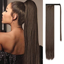 Load image into Gallery viewer, FESHFEN 24&quot; Long Straight Wrap around Ponytail Extensions Synthetic Clip in Ponytail Hair Extensions Hairpiece for Women 130g, Medium Brown

