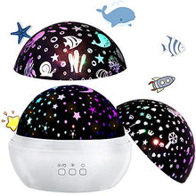 Load image into Gallery viewer, JBonest Star Night Light Projector 3 Films Nursery Projecting Lamp 360 Degree Rotating 8 Color Modes Lantern with USB Cable for Baby, Kid Bedroom Bedside Decor, White
