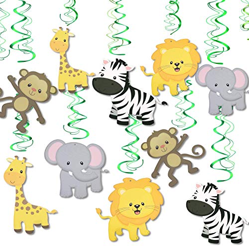 Konsait Jungle Animals Party Swirl Decorations, 30 Pack Hanging Swirl Animals Party Supplies Jungle Theme Birthday Party Decorations