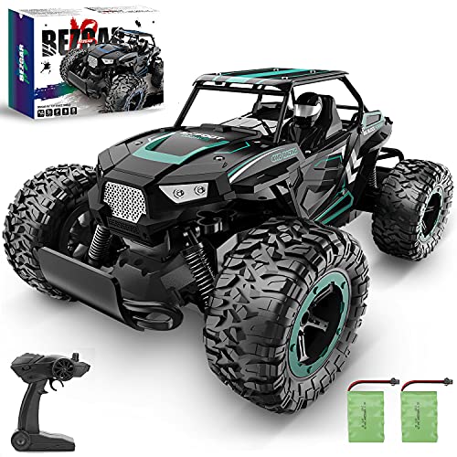 BEZGAR 18 Cyan Toy Grade 1:14 Scale Remote Control Car, 2WD High Speed 20 Km/h All Terrains Electric Toy Off Road RC Vehicle Truck Crawler with Two Rechargeable Batteries for Boys Kids and Adults