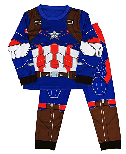 Captain America Avengers Infinity War Endgame Dress Up 2 Piece Pyjama Set Costume For Boys Or Girls Steve Rogers Marvel Long Sleeve PJs (3-4 Years) Blue