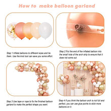 Load image into Gallery viewer, 129 Pcs Blush Peach Balloons Garland Kit Orange White Balloons Arch Pastel Pink Rose Gold Confetti Latex Metallic Balloons with 4 Tools for Wedding Women Lady Birthday Party Baby Shower Decorations
