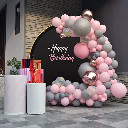 Pink Balloon Arch Kit - 171PCS Grey, Pink Balloons & 4D Rose Gold Foil Balloons for Wedding, Baby Shower & Birthday Decoration (Balloon Tools Included) (Pink)