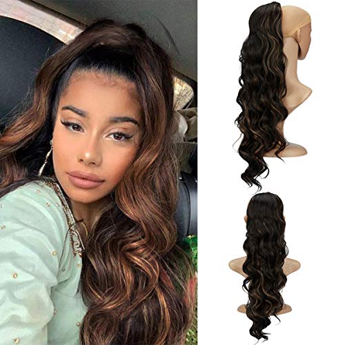 Long Wavy Ponytail Hair Extension for Black Women Drawstring Ponytail Hair Extensions Clip in Curly Synthetic Hairpiece