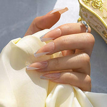 Load image into Gallery viewer, Sethexy French Ballerina False Nail Long Pink Bling Coffin Fake Nails 24Pcs Acrylic Art Press on Nail Tips for Women and Girls
