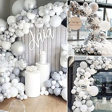 Load image into Gallery viewer, Grey Balloon Arch Kit, 112pcs Pastel Grey White Balloon Garland Arch Kit with Chrome Chrome Silver Latex Balloons Decoration for Wedding Bridal Engagement Birthday Baby Shower New Year Party Decor
