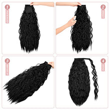 Load image into Gallery viewer, 2Pack Long Ponytail Extension 22 Inch Wrap Around Straight Ponytail Magic Black Corn Wave Curly Ponytail Hairpiece for Women (1B#, Straight+Corn Wave)
