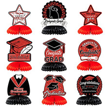 Load image into Gallery viewer, 2022 Graduation Party Decorations, 9PCS Graduation Honeycomb Centerpiece Red Black Graduation 3D Table Decoration Graduation Cap Table Toppers for Class of 2022 Congrats Graduation Party Decorations
