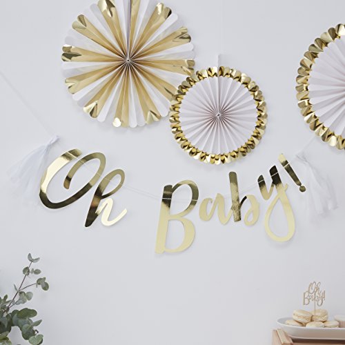 Ginger Ray Gold Foiled Oh Baby Decorative Bunting Garland with White Tassels