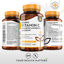 Load image into Gallery viewer, Vitamin C 1000mg – 180 Premium Vegan &amp; Vegetarian Tablets – 6 Month Supply – High Strength Ascorbic Acid – with Added Bioflavonoids &amp; Rosehip – for Normal Immune System – Made in The UK by Nutravita
