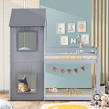 Load image into Gallery viewer, belupai 3FT Treehouse Bunk bed, Home Detail Childrens Cabin Bed Frame, Mid-Sleeper with Treehouse Canopy &amp; Ladder (GREY)
