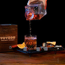Load image into Gallery viewer, Whiskey Stones and Glass Gift Set for Men – 4 Whisky Scotch Bourbon Chilling Stones + Whiskey Rock Glass + Slate Coasters for Whiskey, Christmas/Father's Day/Birthday Gift/Present for Dad Boyfriend
