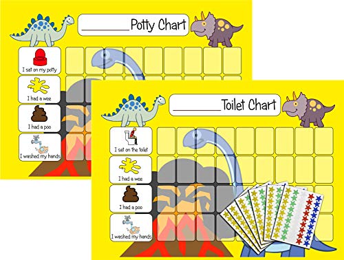 kids2learn Potty Training Reward Chart Pack - Toilet Training Chart for Toddlers & Children with 270 Star Stickers for Boys/Girls Dinosaurs