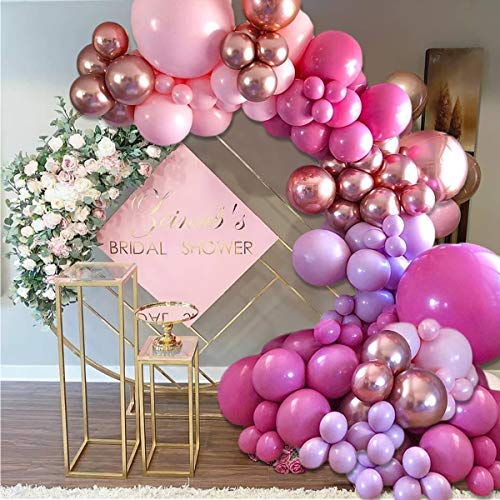 Pink and Rose Gold Balloon Arch,126Pcs Pink Balloons Garland Kit with 4D Rose Gold Balloon,Pink Purple Latex Balloons for Girls Birthday Party Baby Shower Wedding Decorations