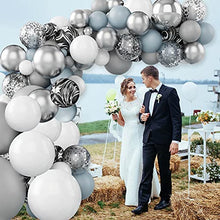 Load image into Gallery viewer, KAINSY Balloon Arch Garland Kit, 89pcs Silver Gray White Balloon Arch Kit Birthday Party Decoration, Macaron Agate Confetti Latex Balloons Set for Birthday Wedding Backdrop Decorations Party Supplies
